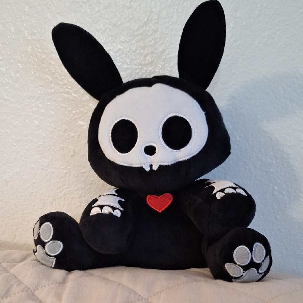 Black and White Plush Bunny with Heart